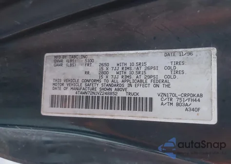 1997 Toyota Tacoma Base V6 z USA, uszkodzony, nr VIN 4TAWN72N1VZ248852
